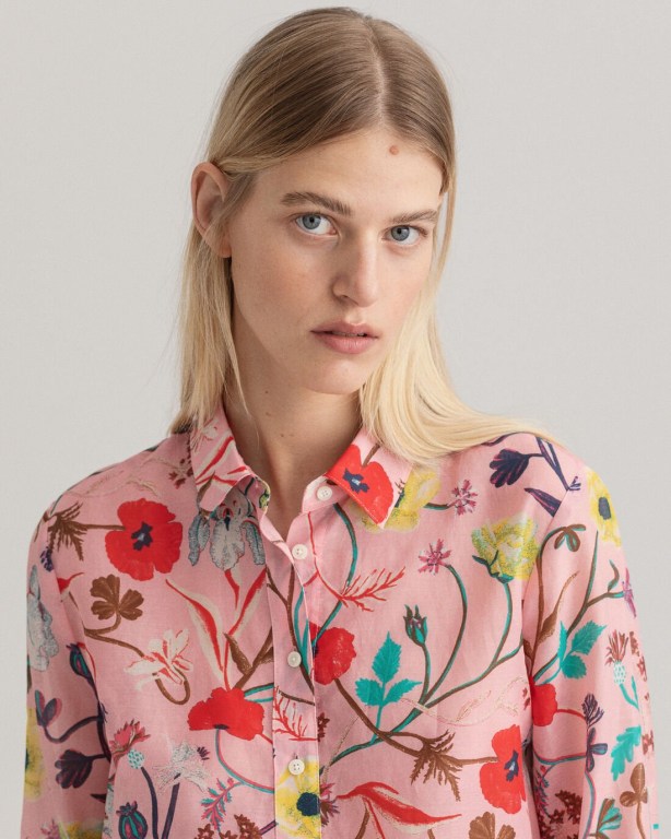 Gant Wild Floral Print Cotton Silk Women's Shirts Pink | FZoJwJM0oBy