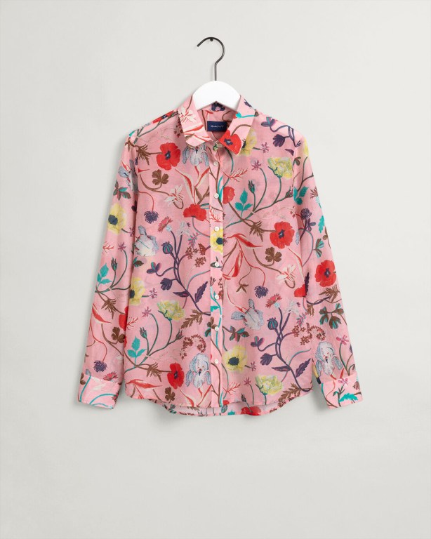 Gant Wild Floral Print Cotton Silk Women's Shirts Pink | FZoJwJM0oBy