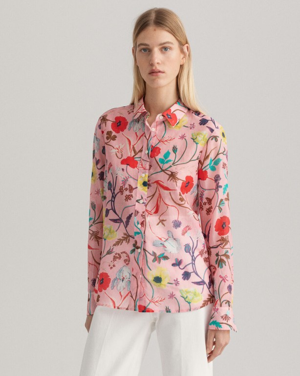 Gant Wild Floral Print Cotton Silk Women\'s Shirts Pink | FZoJwJM0oBy