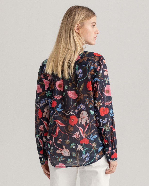 Gant Wild Floral Print Cotton Silk Women's Shirts Blue | TEeNNxsti4o