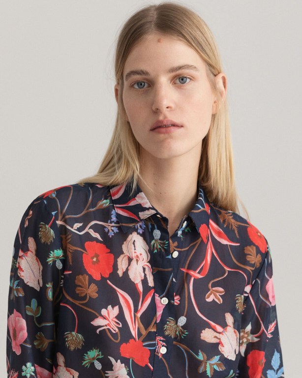 Gant Wild Floral Print Cotton Silk Women's Shirts Blue | TEeNNxsti4o