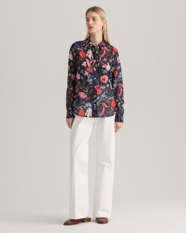 Gant Wild Floral Print Cotton Silk Women's Shirts Blue | TEeNNxsti4o