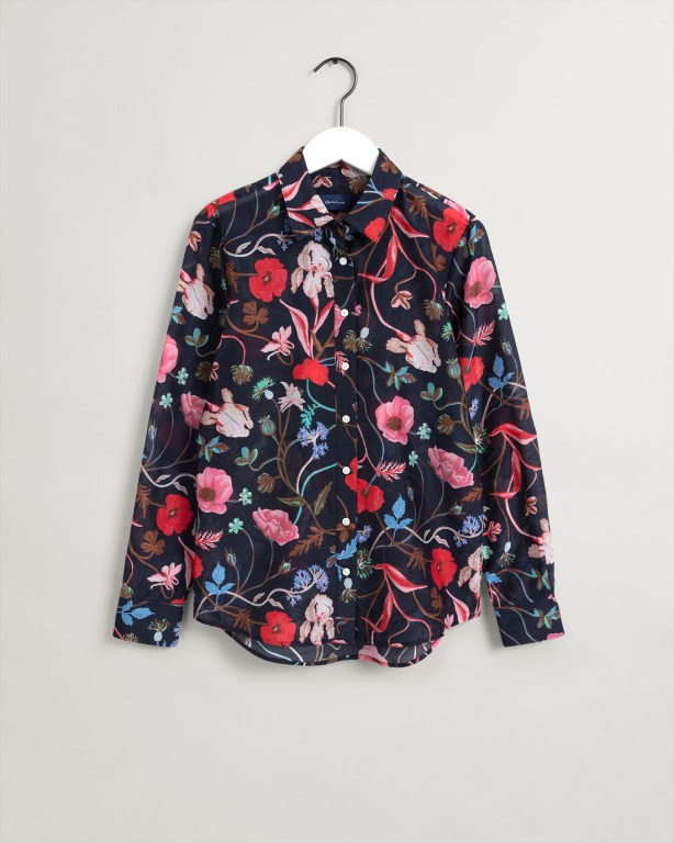 Gant Wild Floral Print Cotton Silk Women's Shirts Blue | TEeNNxsti4o