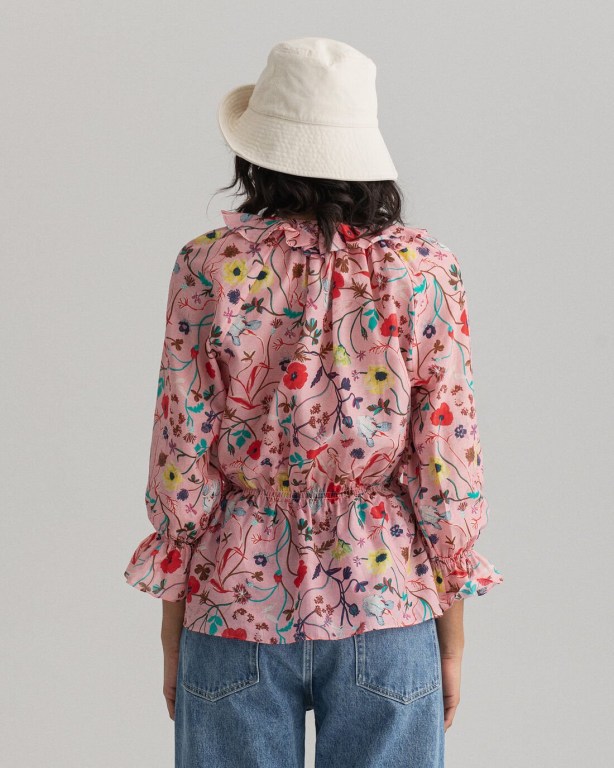 Gant Wild Floral Print Flounce Women's Blouses Pink | 8EFbrxH2vQ6