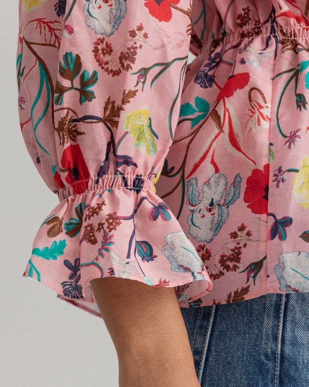 Gant Wild Floral Print Flounce Women's Blouses Pink | 8EFbrxH2vQ6