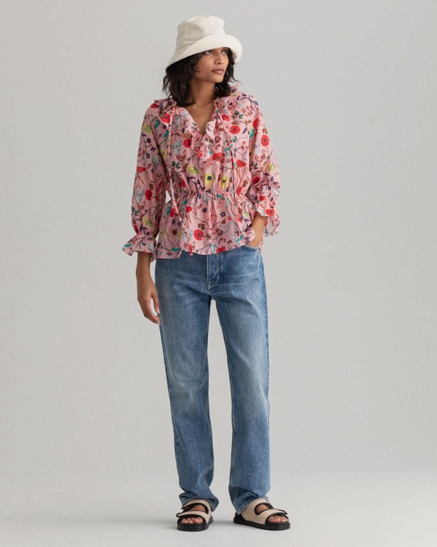 Gant Wild Floral Print Flounce Women's Blouses Pink | 8EFbrxH2vQ6