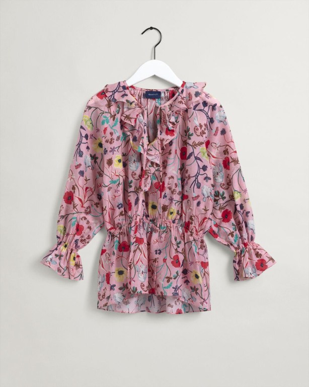 Gant Wild Floral Print Flounce Women's Blouses Pink | 8EFbrxH2vQ6