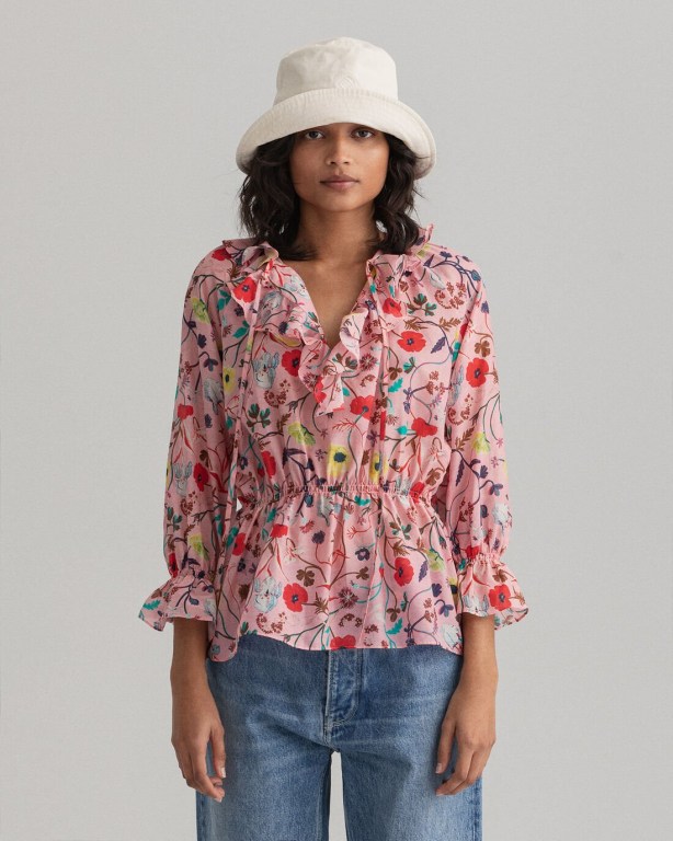 Gant Wild Floral Print Flounce Women\'s Blouses Pink | 8EFbrxH2vQ6