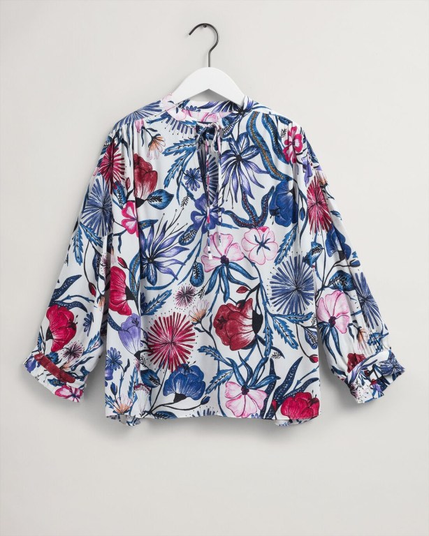 Gant Wrinkle Flower Popover Women's Blouses White | IubgSU6wPAI