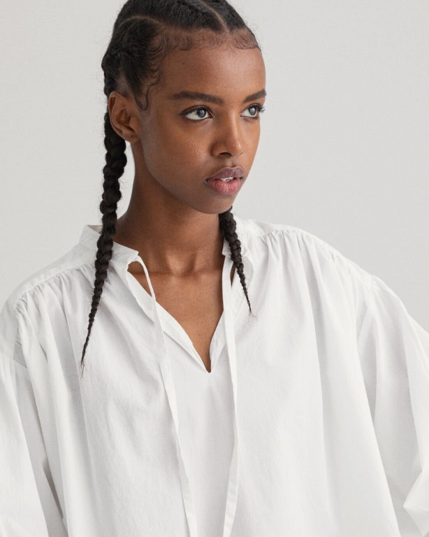 Gant Wrinkle Popover Women's Blouses White | kKbvGqRk753