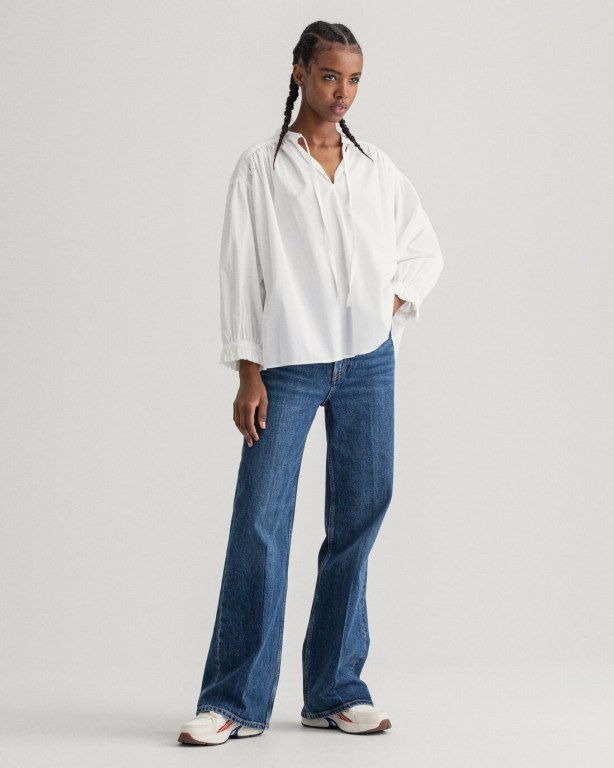 Gant Wrinkle Popover Women's Blouses White | kKbvGqRk753