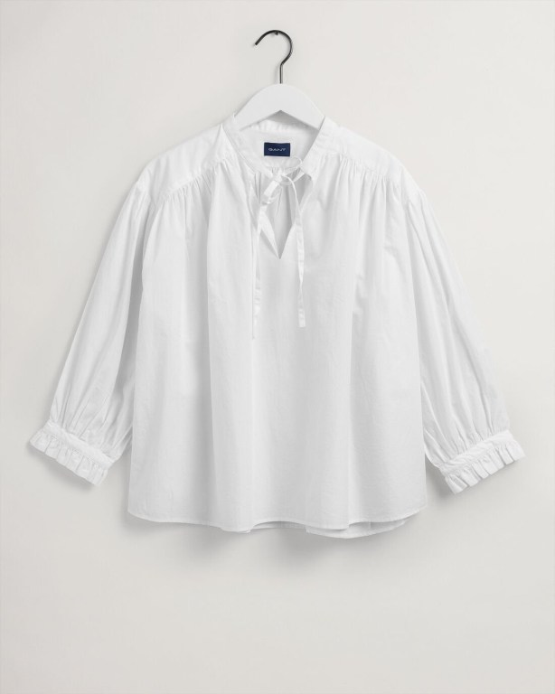 Gant Wrinkle Popover Women's Blouses White | kKbvGqRk753