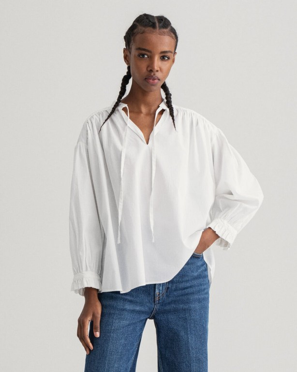 Gant Wrinkle Popover Women\'s Blouses White | kKbvGqRk753