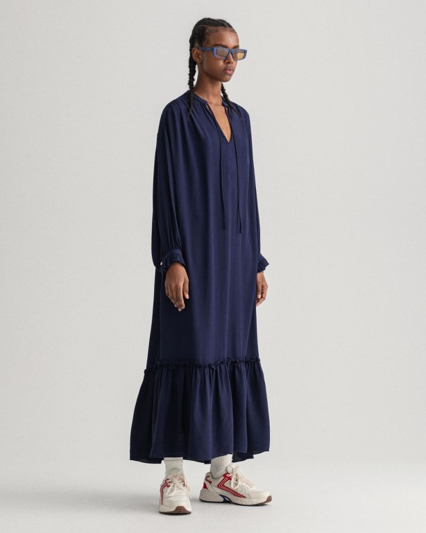 Gant Wrinkle Popover Women's Dresses Blue | K1wKtANyoC7